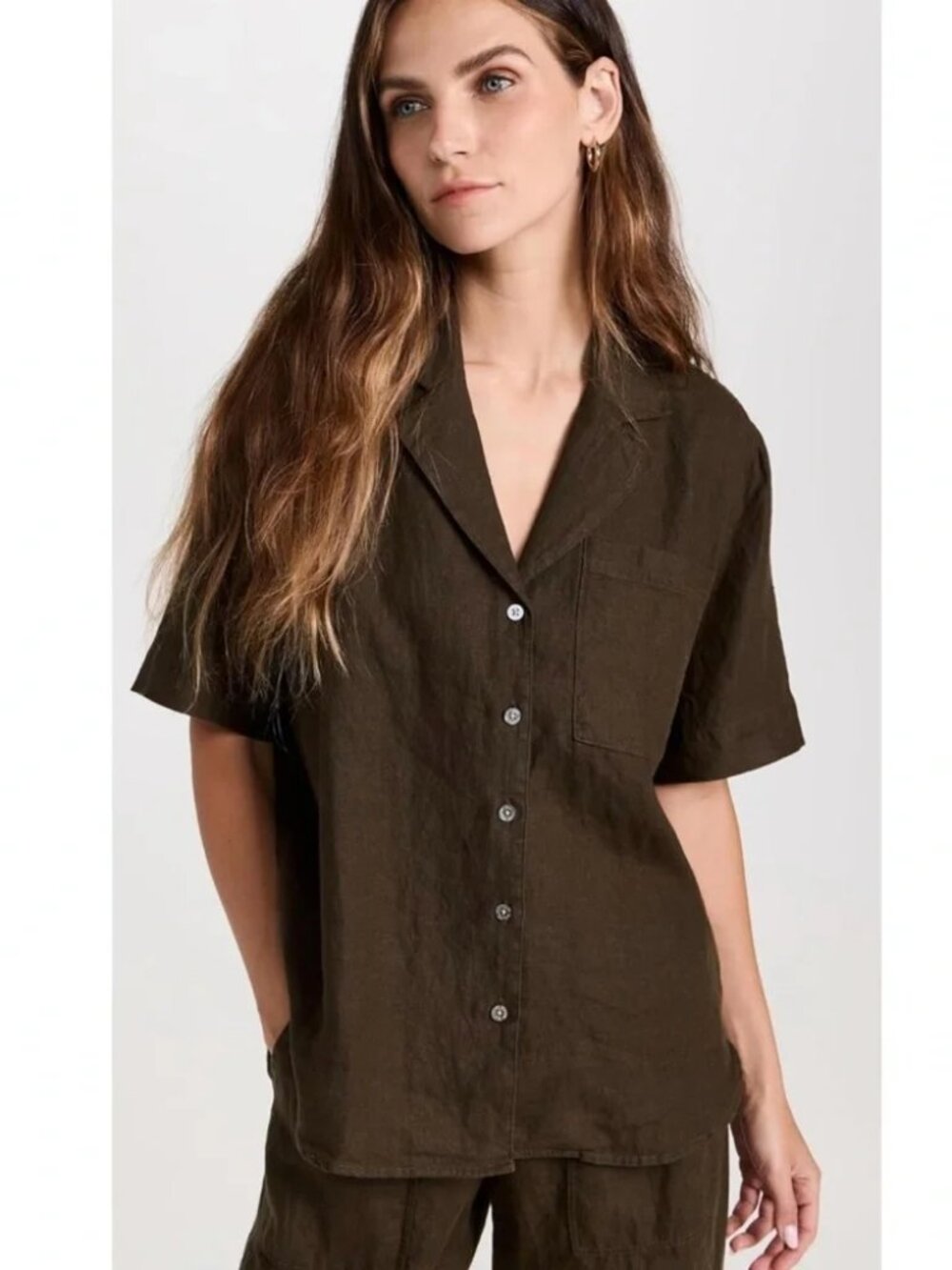 AYR The Pool Boy Linen Top in Sicilian Umber Size Small